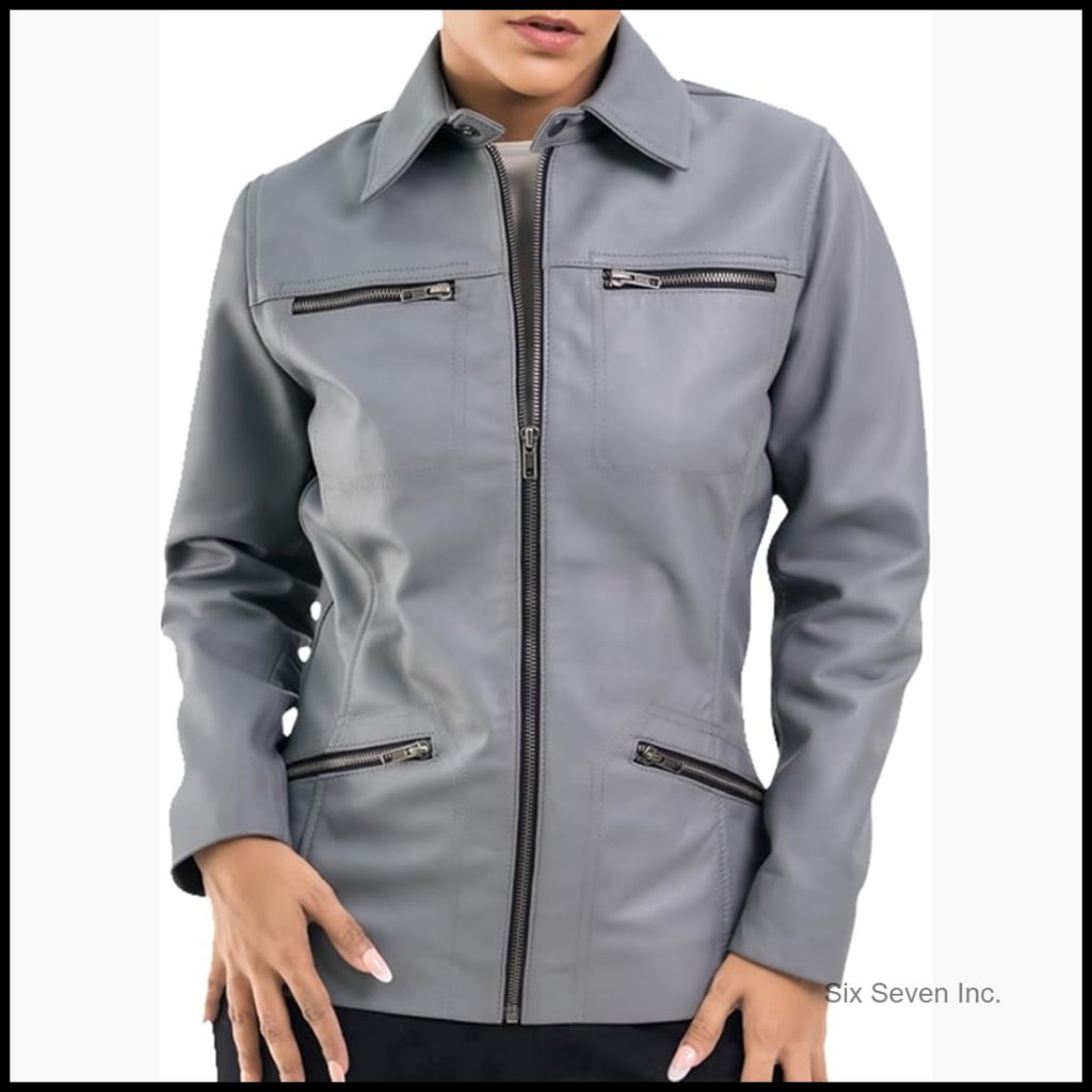 Genuine Leather Biker Jacket With Zip Front And Pockets
